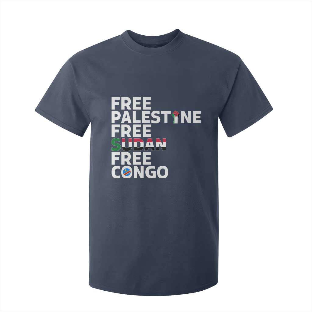 Free Palestine Sudan Congo T Shirt For Kid Human Rights Activist Justice and Solidarity TS02 Navy Print Your Wear