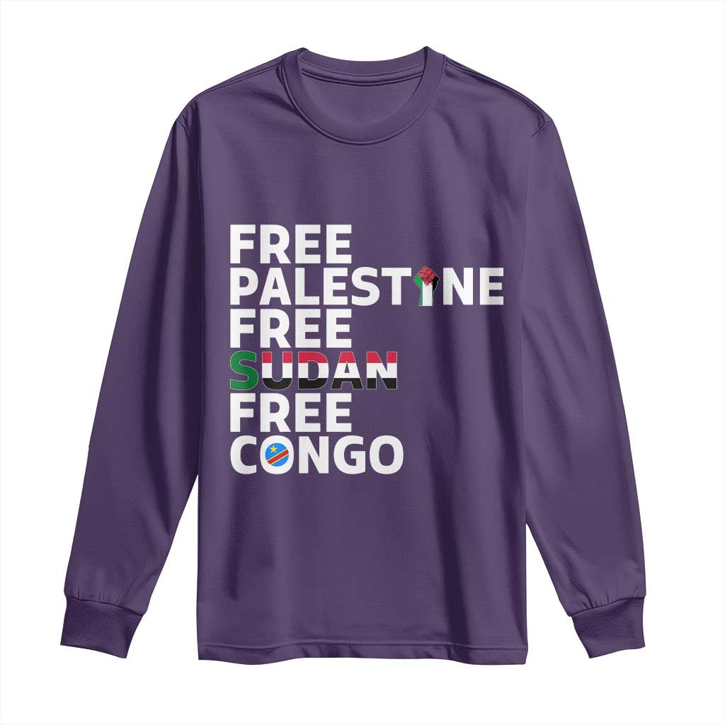 Free Palestine Sudan Congo Long Sleeve Shirt Human Rights Activist Justice and Solidarity TS02 Purple Print Your Wear