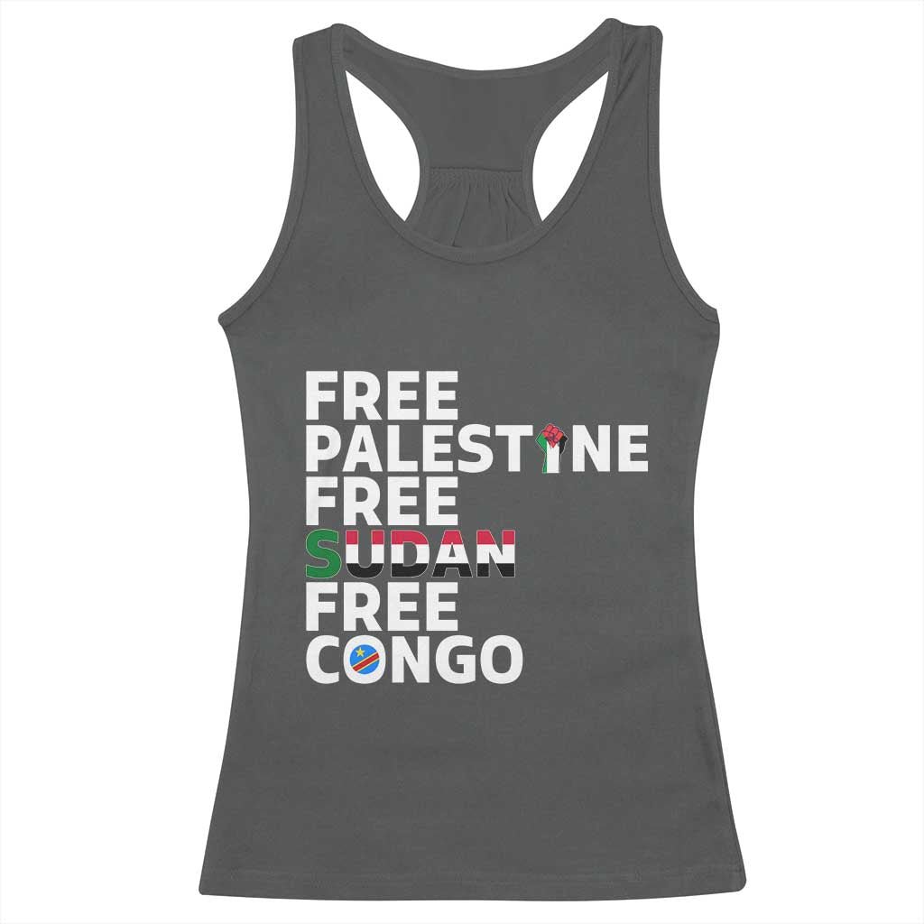 Free Palestine Sudan Congo Racerback Tank Top Human Rights Activist Justice and Solidarity TS02 Dark Heather Print Your Wear