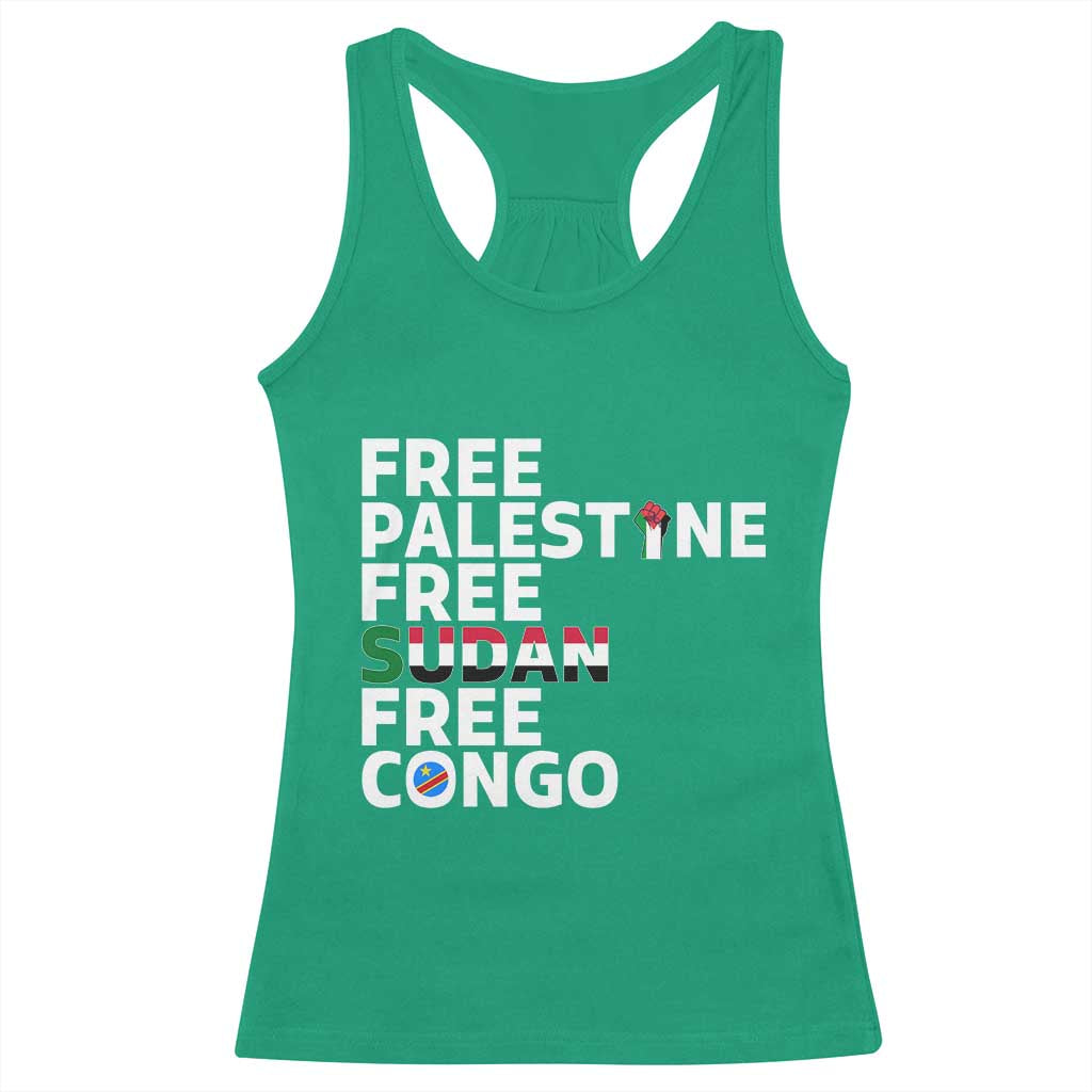 Free Palestine Sudan Congo Racerback Tank Top Human Rights Activist Justice and Solidarity TS02 Irish Green Print Your Wear