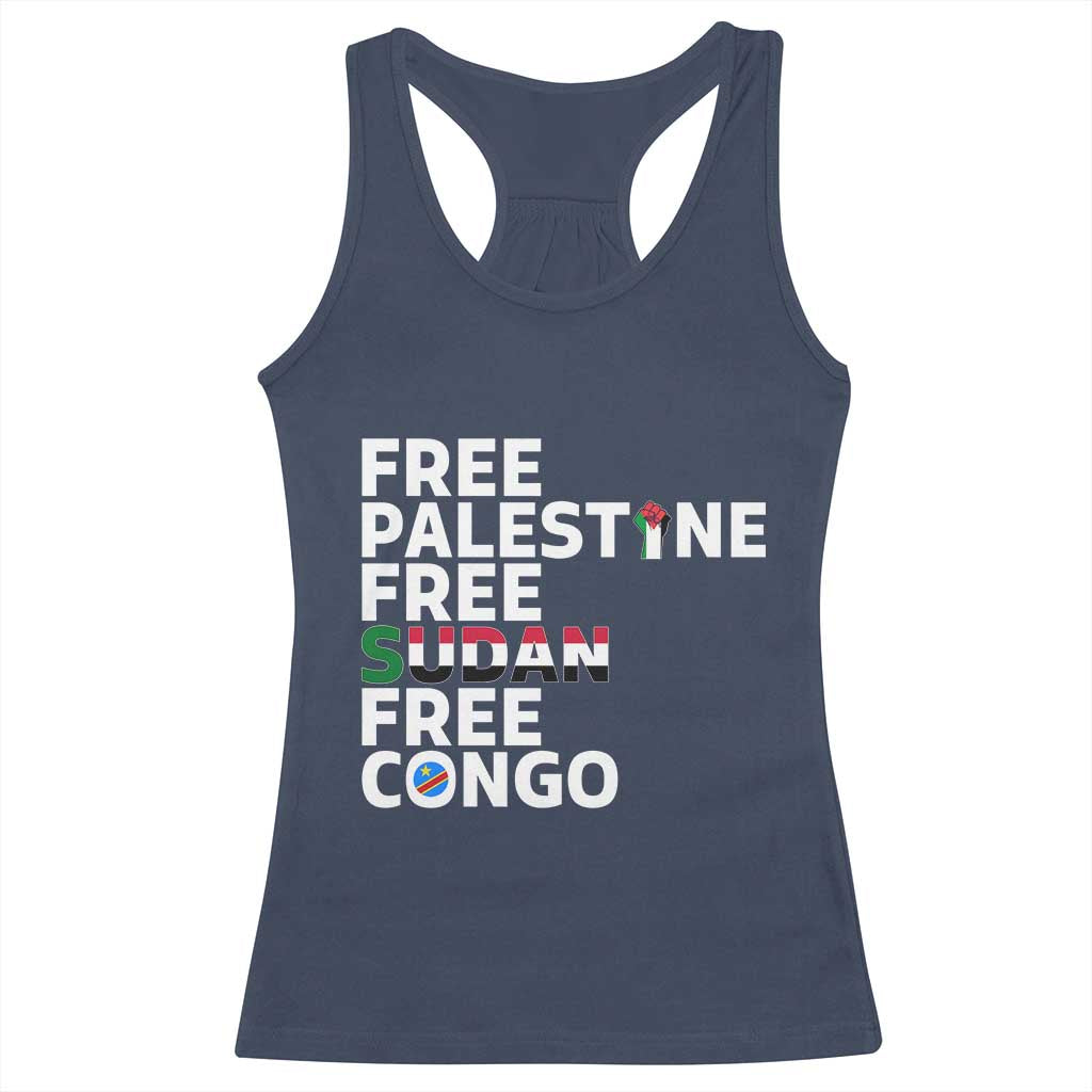 Free Palestine Sudan Congo Racerback Tank Top Human Rights Activist Justice and Solidarity TS02 Navy Print Your Wear