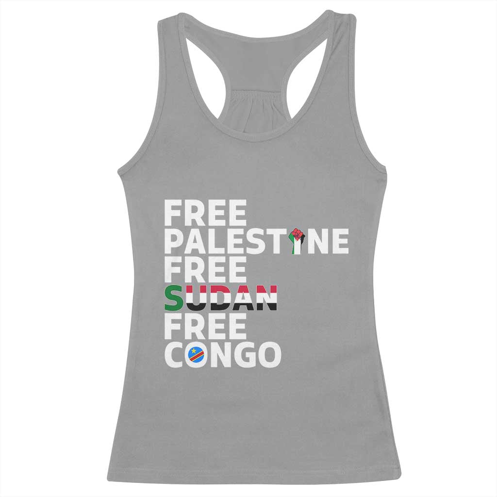 Free Palestine Sudan Congo Racerback Tank Top Human Rights Activist Justice and Solidarity TS02 Sport Gray Print Your Wear