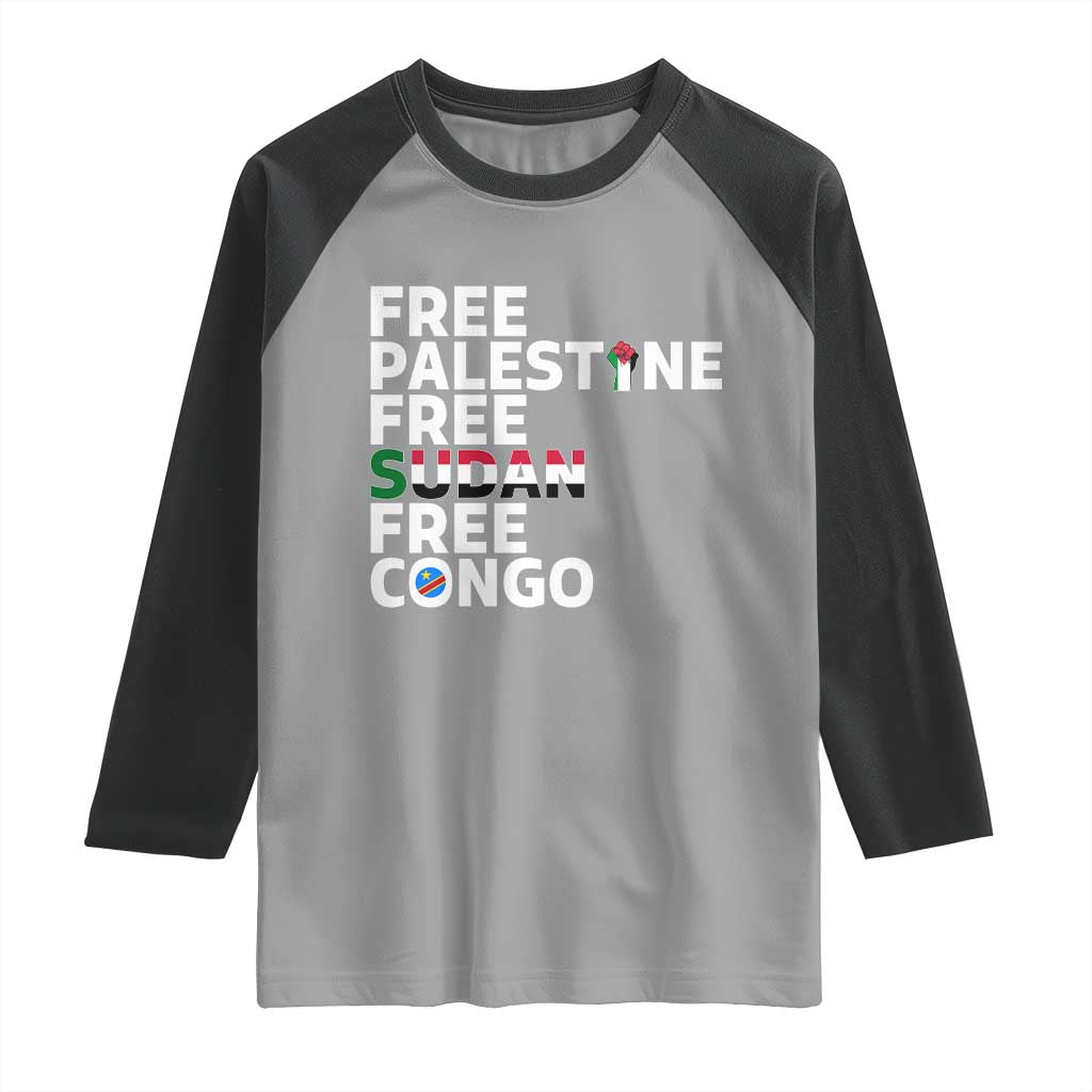 Free Palestine Sudan Congo Raglan Shirt Human Rights Activist Justice and Solidarity TS02 Sport Gray Black Print Your Wear