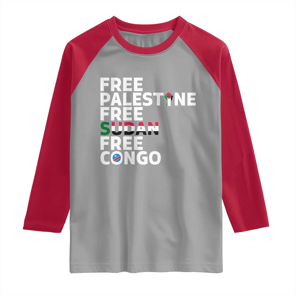 Free Palestine Sudan Congo Raglan Shirt Human Rights Activist Justice and Solidarity TS02 Sport Gray Red Print Your Wear