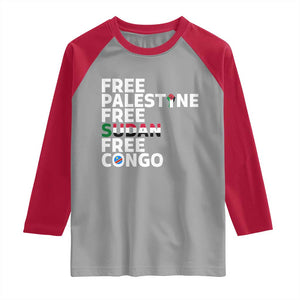 Free Palestine Sudan Congo Raglan Shirt Human Rights Activist Justice and Solidarity TS02 Sport Gray Red Print Your Wear