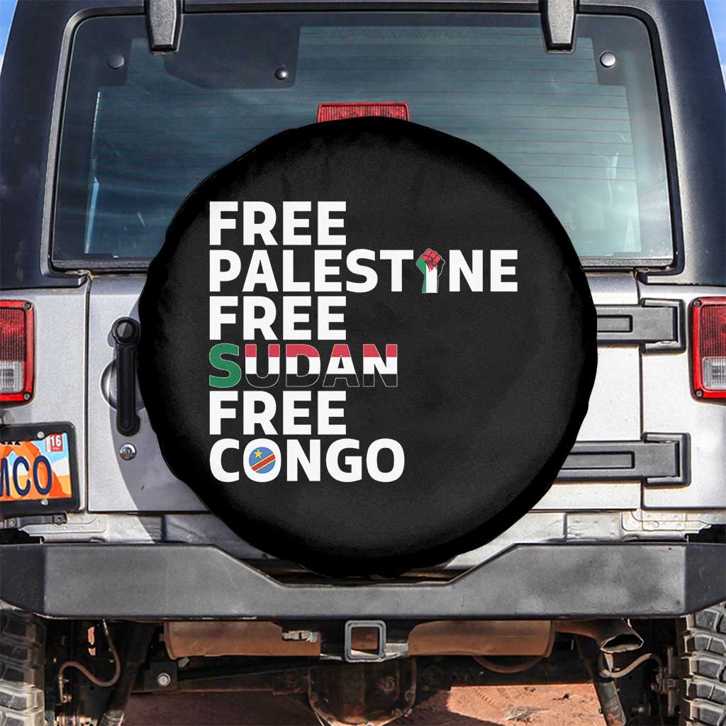 Free Palestine Sudan Congo Spare Tire Cover Human Rights Activist Justice and Solidarity TS02 No hole Black Print Your Wear