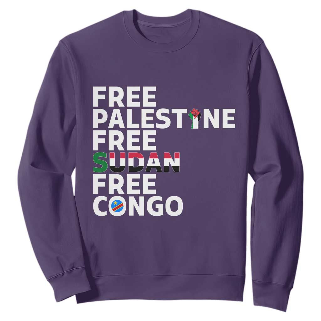 Free Palestine Sudan Congo Sweatshirt Human Rights Activist Justice and Solidarity TS02 Purple Print Your Wear