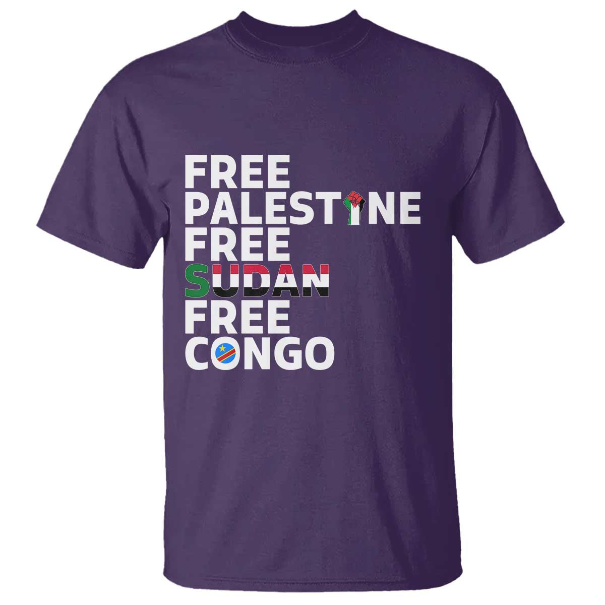 Free Palestine Sudan Congo T Shirt Human Rights Activist Justice and Solidarity TS02 Purple Print Your Wear