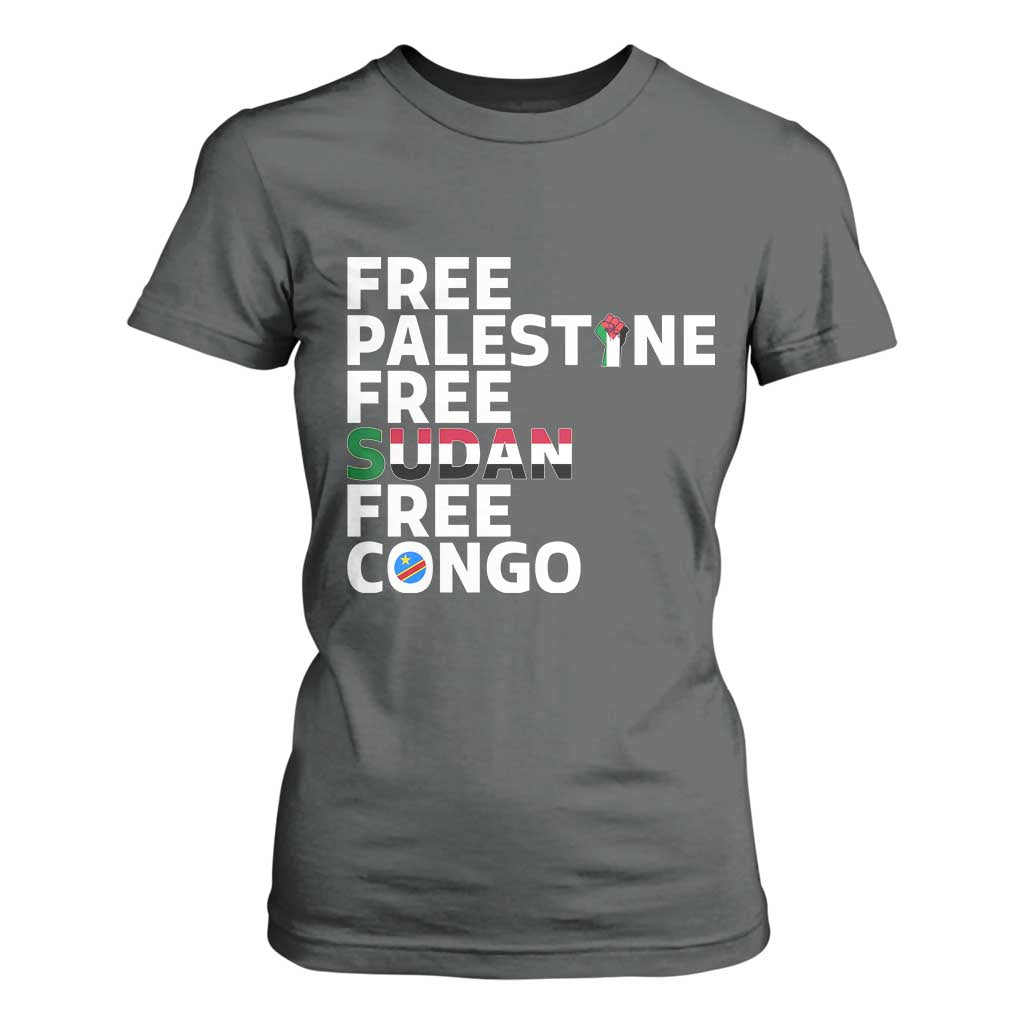 Free Palestine Sudan Congo T Shirt For Women Human Rights Activist Justice and Solidarity TS02 Dark Heather Print Your Wear