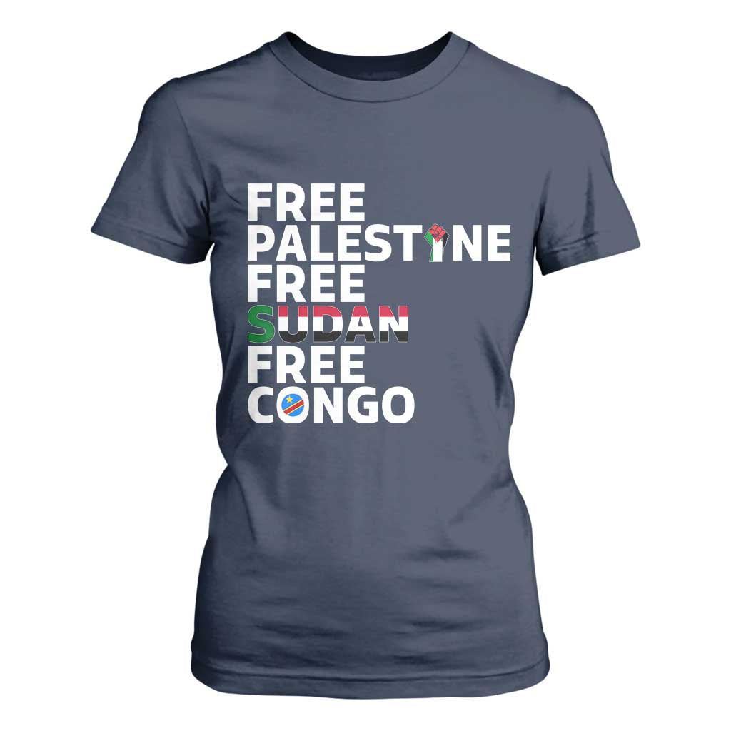 Free Palestine Sudan Congo T Shirt For Women Human Rights Activist Justice and Solidarity TS02 Navy Print Your Wear