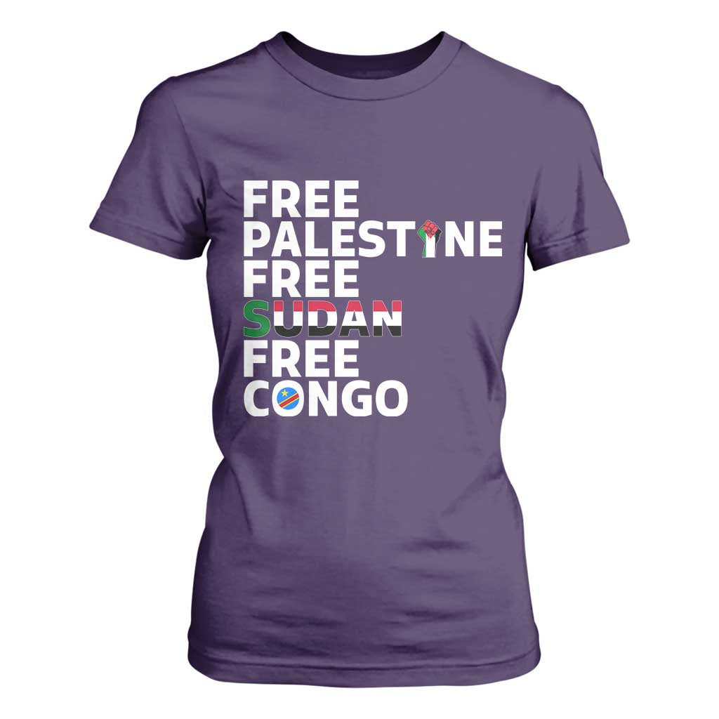 Free Palestine Sudan Congo T Shirt For Women Human Rights Activist Justice and Solidarity TS02 Purple Print Your Wear