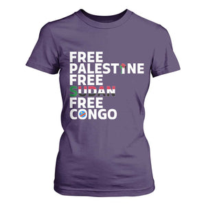 Free Palestine Sudan Congo T Shirt For Women Human Rights Activist Justice and Solidarity TS02 Purple Print Your Wear