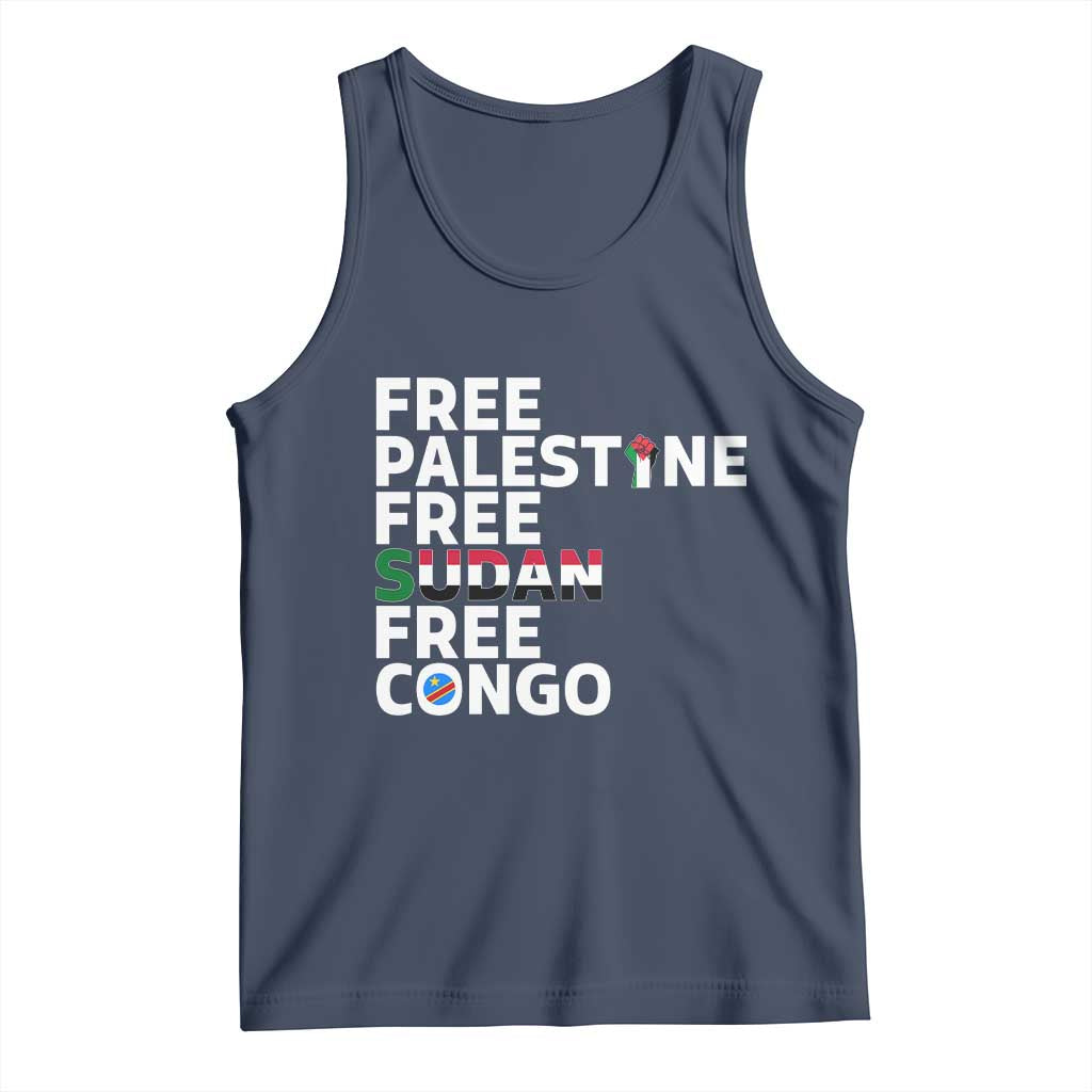 Free Palestine Sudan Congo Tank Top Human Rights Activist Justice and Solidarity TS02 Navy Print Your Wear