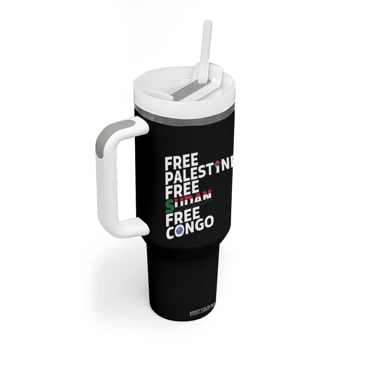 Free Palestine Sudan Congo Tumbler With Handle Human Rights Activist Justice and Solidarity TS02 Print Your Wear