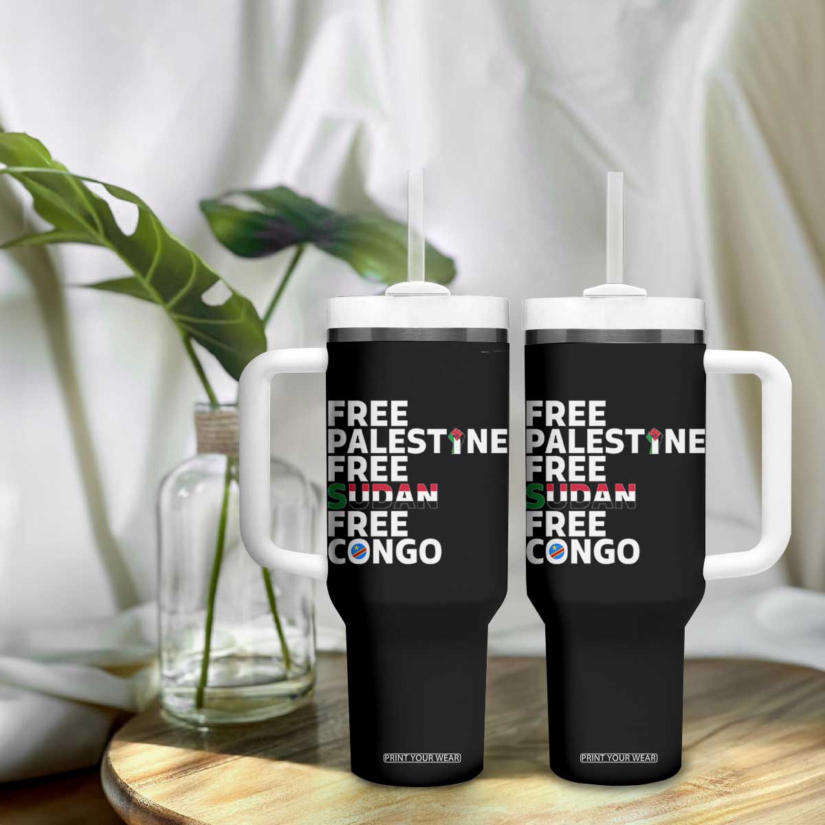 Free Palestine Sudan Congo Tumbler With Handle Human Rights Activist Justice and Solidarity TS02 Print Your Wear