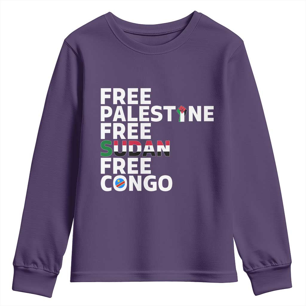 Free Palestine Sudan Congo Youth Sweatshirt Human Rights Activist Justice and Solidarity TS02 Purple Print Your Wear