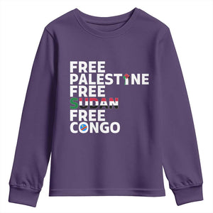 Free Palestine Sudan Congo Youth Sweatshirt Human Rights Activist Justice and Solidarity TS02 Purple Print Your Wear