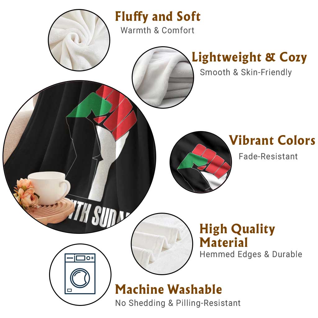 Stand With Sudan Power Fist Throw Blanket Sudan Flag Activist Peace and Protest TS02 Print Your Wear