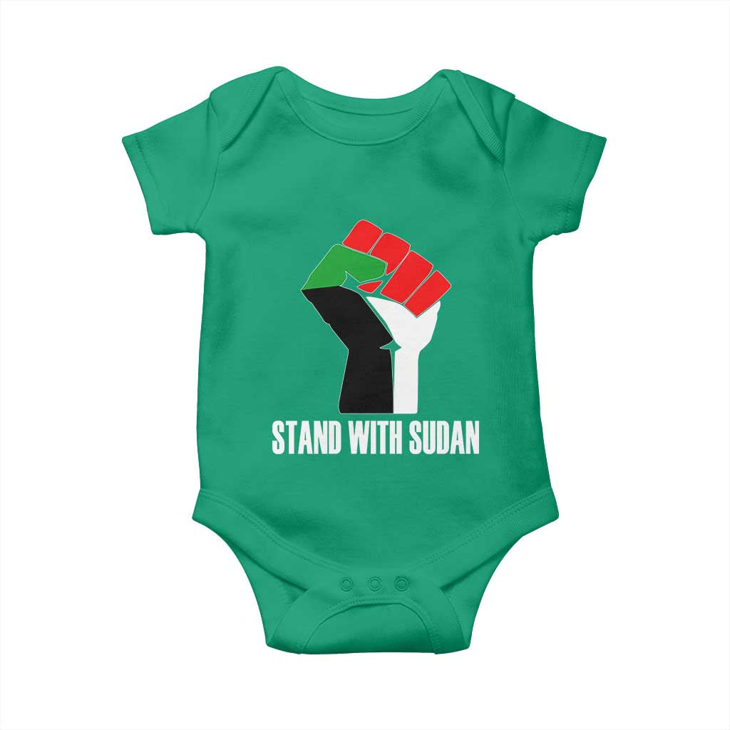 Stand With Sudan Power Fist Baby Onesie Sudan Flag Activist Peace and Protest TS02 Irish Green Print Your Wear