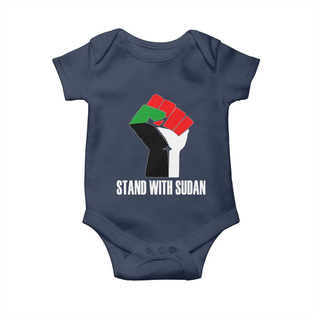 Stand With Sudan Power Fist Baby Onesie Sudan Flag Activist Peace and Protest TS02 Navy Print Your Wear