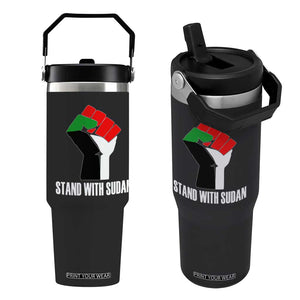 Stand With Sudan Power Fist Flip Straw Tumbler Sudan Flag Activist Peace and Protest TS02 One Size: 30 oz Black Print Your Wear