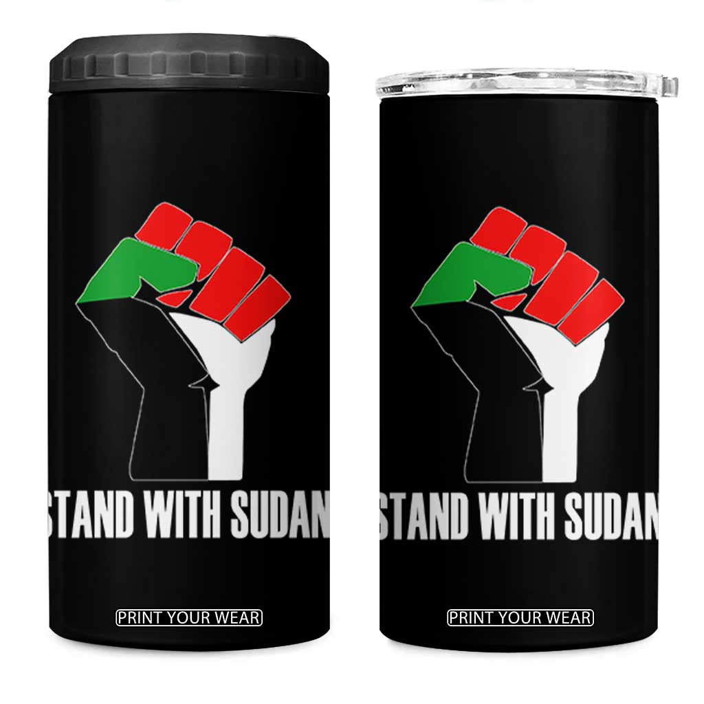 Stand With Sudan Power Fist 4 in 1 Can Cooler Tumbler Sudan Flag Activist Peace and Protest TS02 One Size: 16 oz Black Print Your Wear