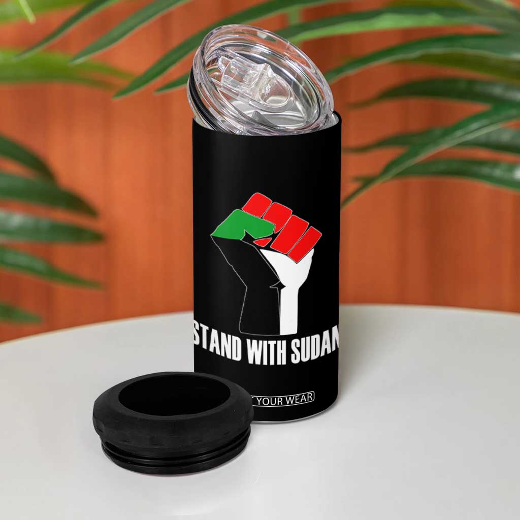 Stand With Sudan Power Fist 4 in 1 Can Cooler Tumbler Sudan Flag Activist Peace and Protest TS02 Print Your Wear
