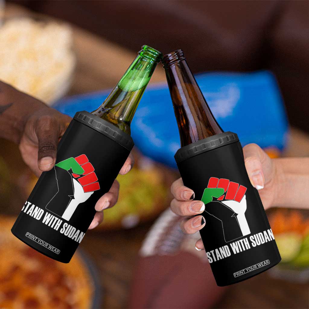 Stand With Sudan Power Fist 4 in 1 Can Cooler Tumbler Sudan Flag Activist Peace and Protest TS02 Print Your Wear