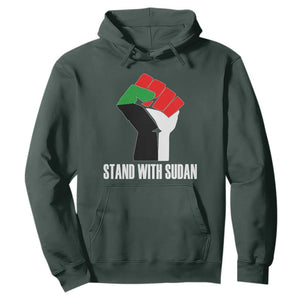 Stand With Sudan Power Fist Hoodie Sudan Flag Activist Peace and Protest TS02 Dark Forest Green Print Your Wear
