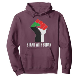 Stand With Sudan Power Fist Hoodie Sudan Flag Activist Peace and Protest TS02 Maroon Print Your Wear