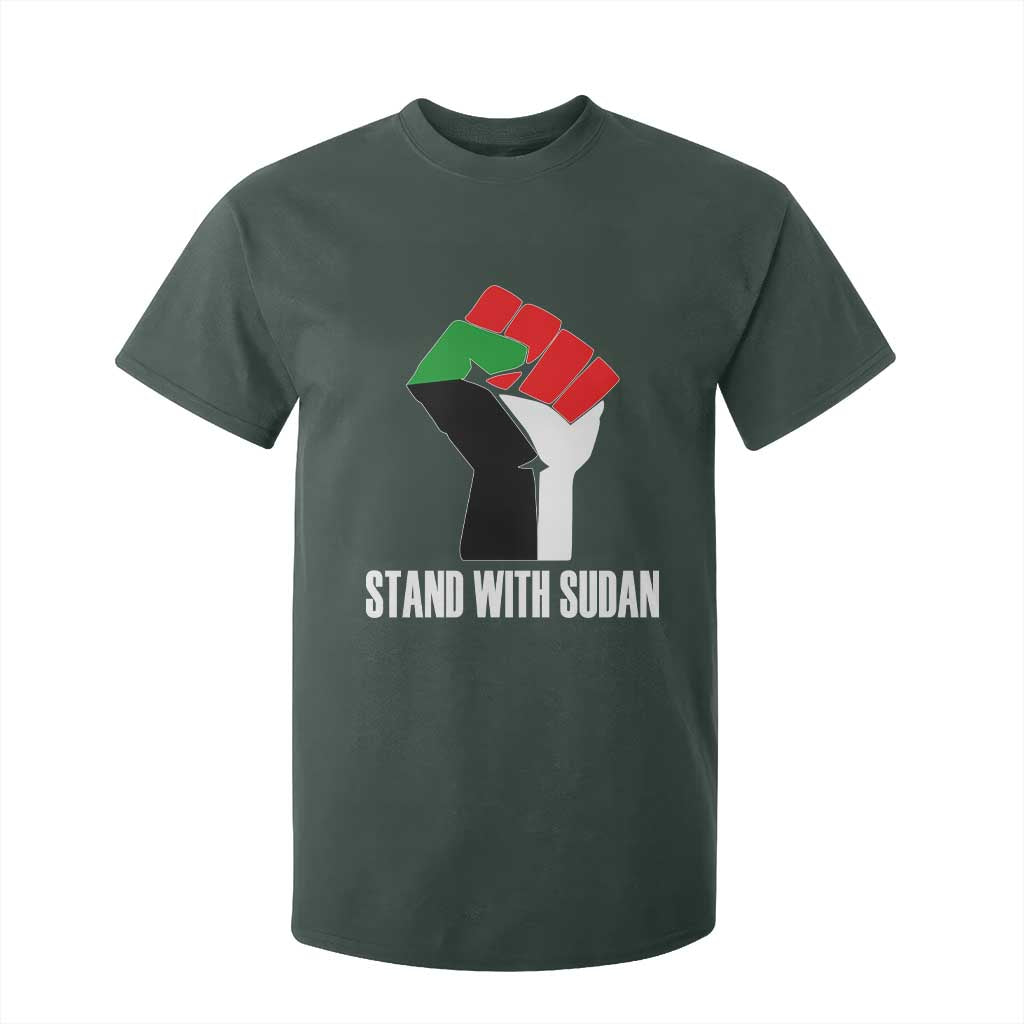 Stand With Sudan Power Fist T Shirt For Kid Sudan Flag Activist Peace and Protest TS02 Dark Forest Green Print Your Wear
