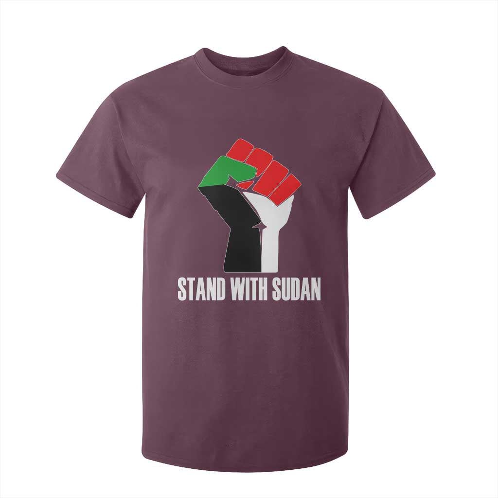 Stand With Sudan Power Fist T Shirt For Kid Sudan Flag Activist Peace and Protest TS02 Maroon Print Your Wear