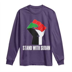 Stand With Sudan Power Fist Long Sleeve Shirt Sudan Flag Activist Peace and Protest TS02 Purple Print Your Wear