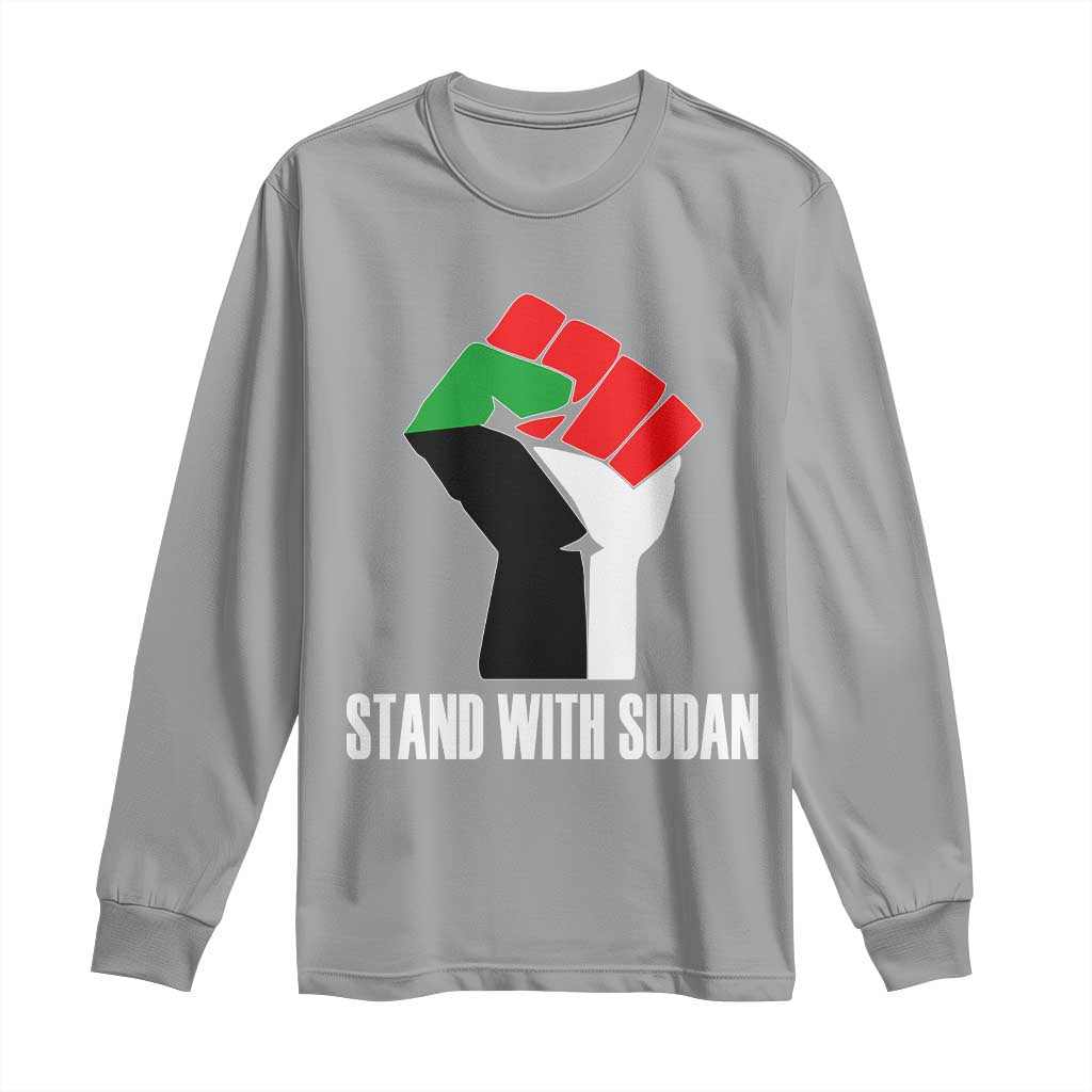 Stand With Sudan Power Fist Long Sleeve Shirt Sudan Flag Activist Peace and Protest TS02 Sport Gray Print Your Wear