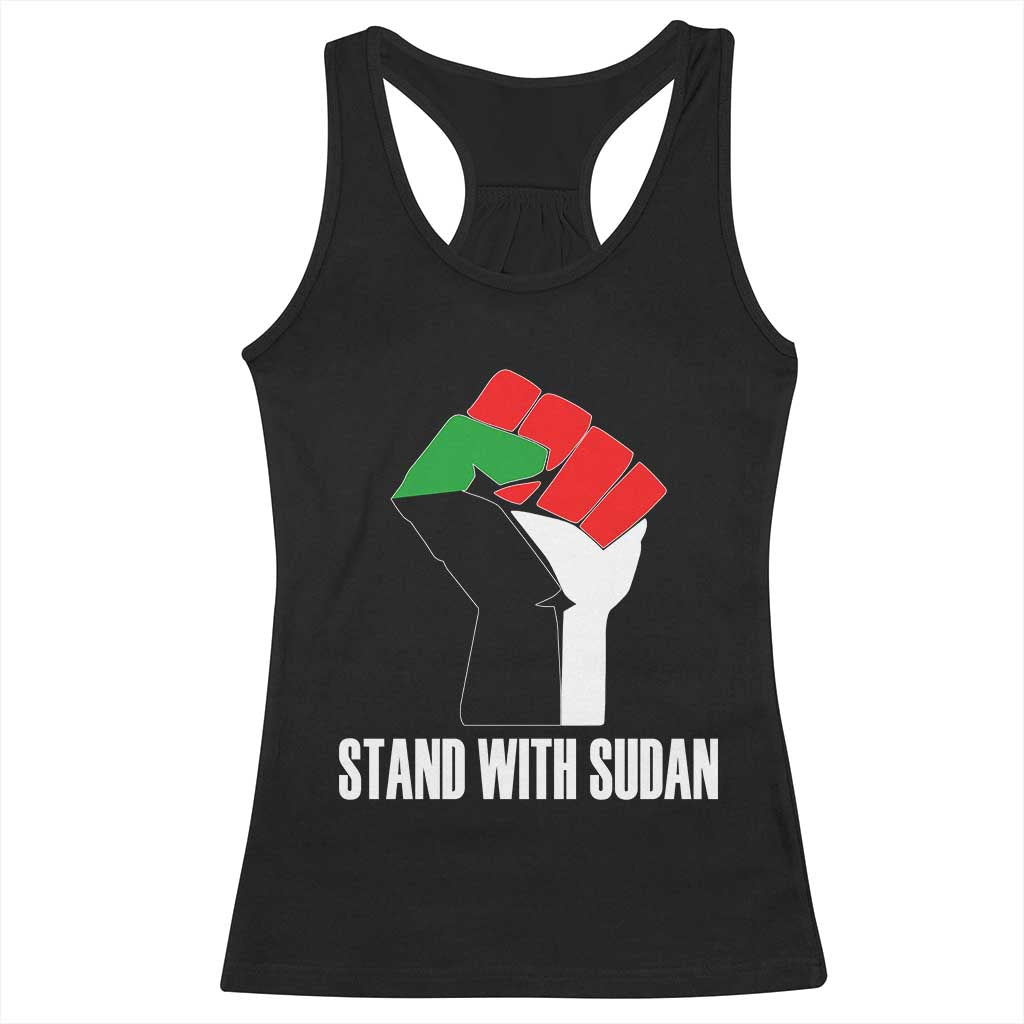 Stand With Sudan Power Fist Racerback Tank Top Sudan Flag Activist Peace and Protest TS02 Black Print Your Wear