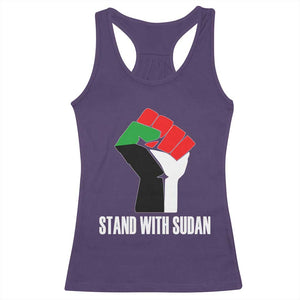 Stand With Sudan Power Fist Racerback Tank Top Sudan Flag Activist Peace and Protest TS02 Purple Print Your Wear
