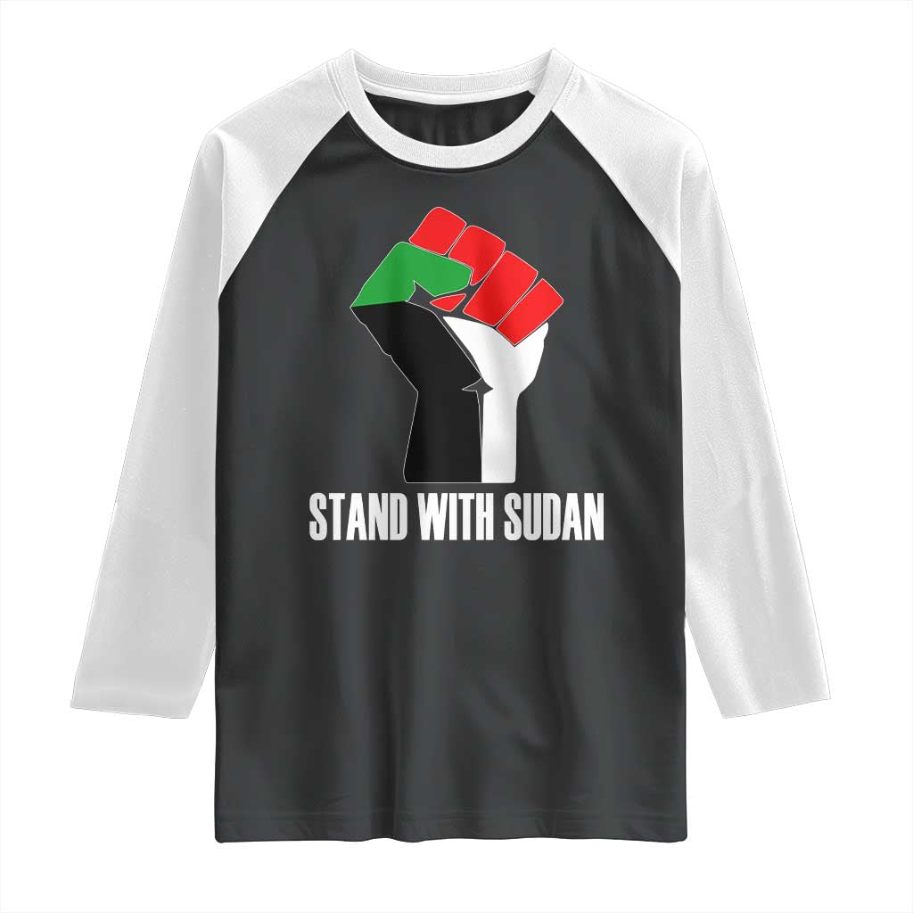 Stand With Sudan Power Fist Raglan Shirt Sudan Flag Activist Peace and Protest TS02 Black White Print Your Wear