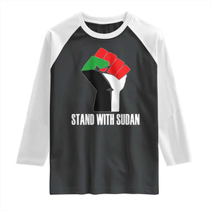 Stand With Sudan Power Fist Raglan Shirt Sudan Flag Activist Peace and Protest TS02 Black White Print Your Wear