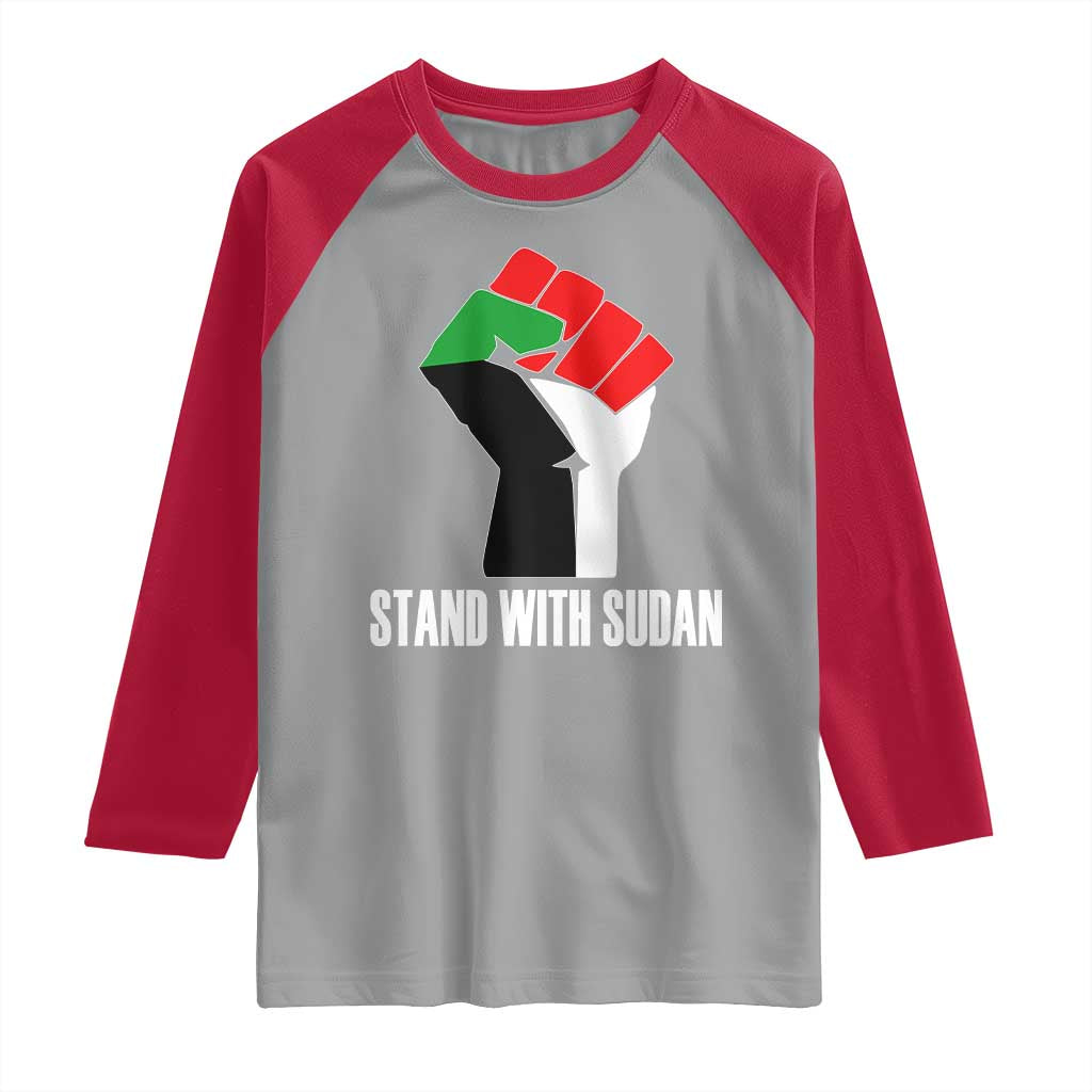 Stand With Sudan Power Fist Raglan Shirt Sudan Flag Activist Peace and Protest TS02 Sport Gray Red Print Your Wear