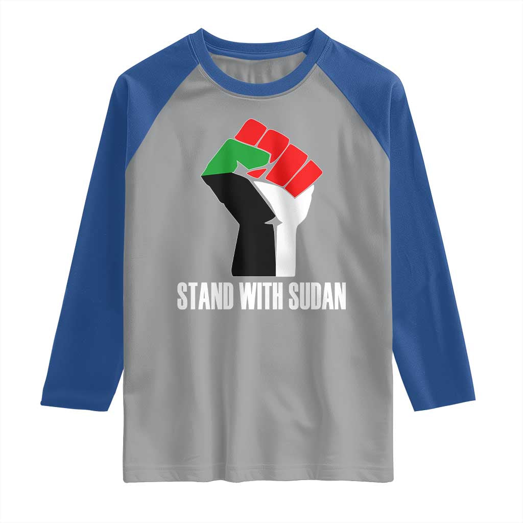Stand With Sudan Power Fist Raglan Shirt Sudan Flag Activist Peace and Protest TS02 Sport Gray Royal Print Your Wear