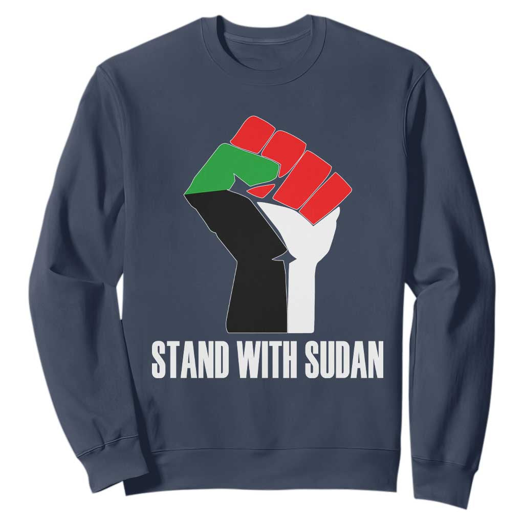 Stand With Sudan Power Fist Sweatshirt Sudan Flag Activist Peace and Protest TS02 Navy Print Your Wear