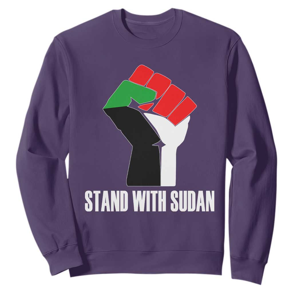 Stand With Sudan Power Fist Sweatshirt Sudan Flag Activist Peace and Protest TS02 Purple Print Your Wear