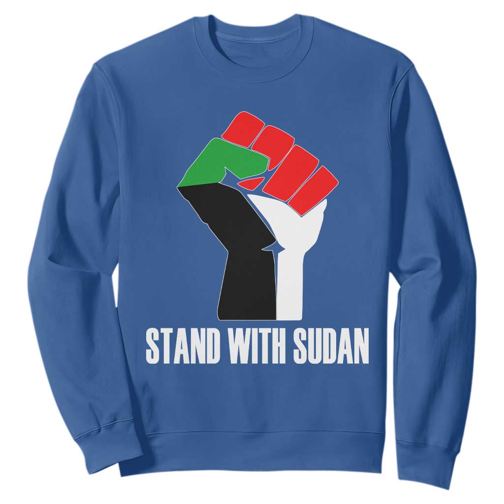 Stand With Sudan Power Fist Sweatshirt Sudan Flag Activist Peace and Protest TS02 Royal Blue Print Your Wear