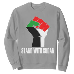 Stand With Sudan Power Fist Sweatshirt Sudan Flag Activist Peace and Protest TS02 Sport Gray Print Your Wear