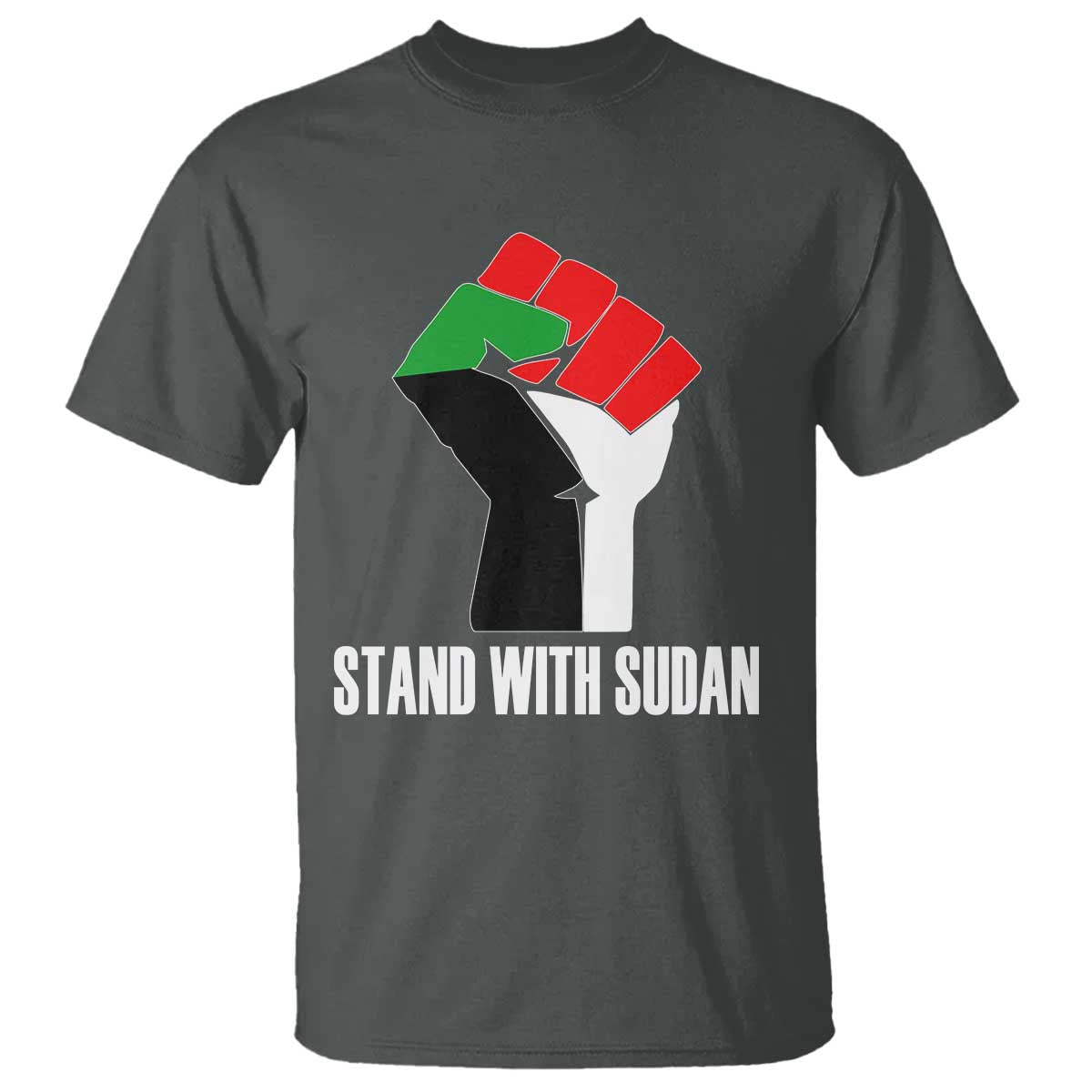 Stand With Sudan Power Fist T Shirt Sudan Flag Activist Peace and Protest TS02 Dark Heather Print Your Wear