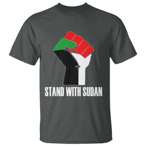 Stand With Sudan Power Fist T Shirt Sudan Flag Activist Peace and Protest TS02 Dark Heather Print Your Wear