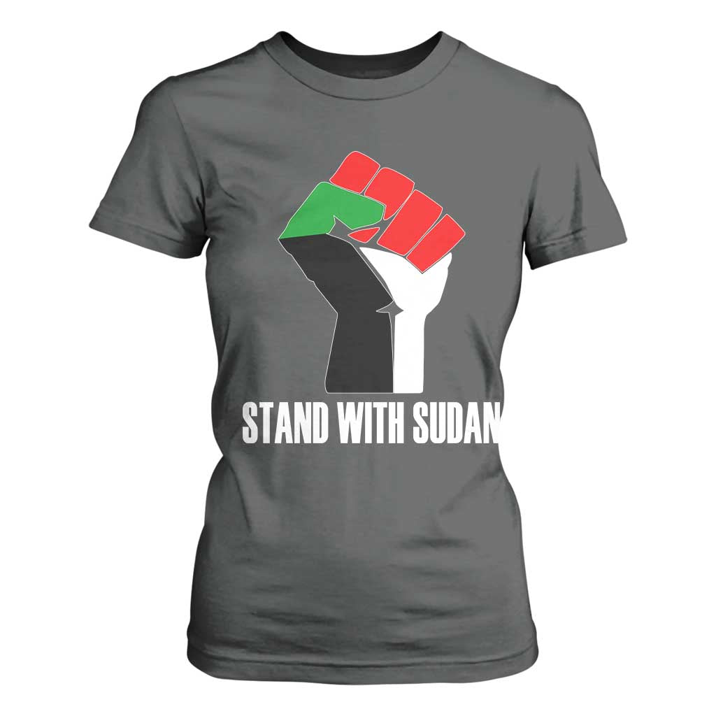 Stand With Sudan Power Fist T Shirt For Women Sudan Flag Activist Peace and Protest TS02 Dark Heather Print Your Wear