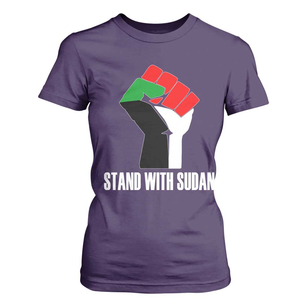 Stand With Sudan Power Fist T Shirt For Women Sudan Flag Activist Peace and Protest TS02 Purple Print Your Wear