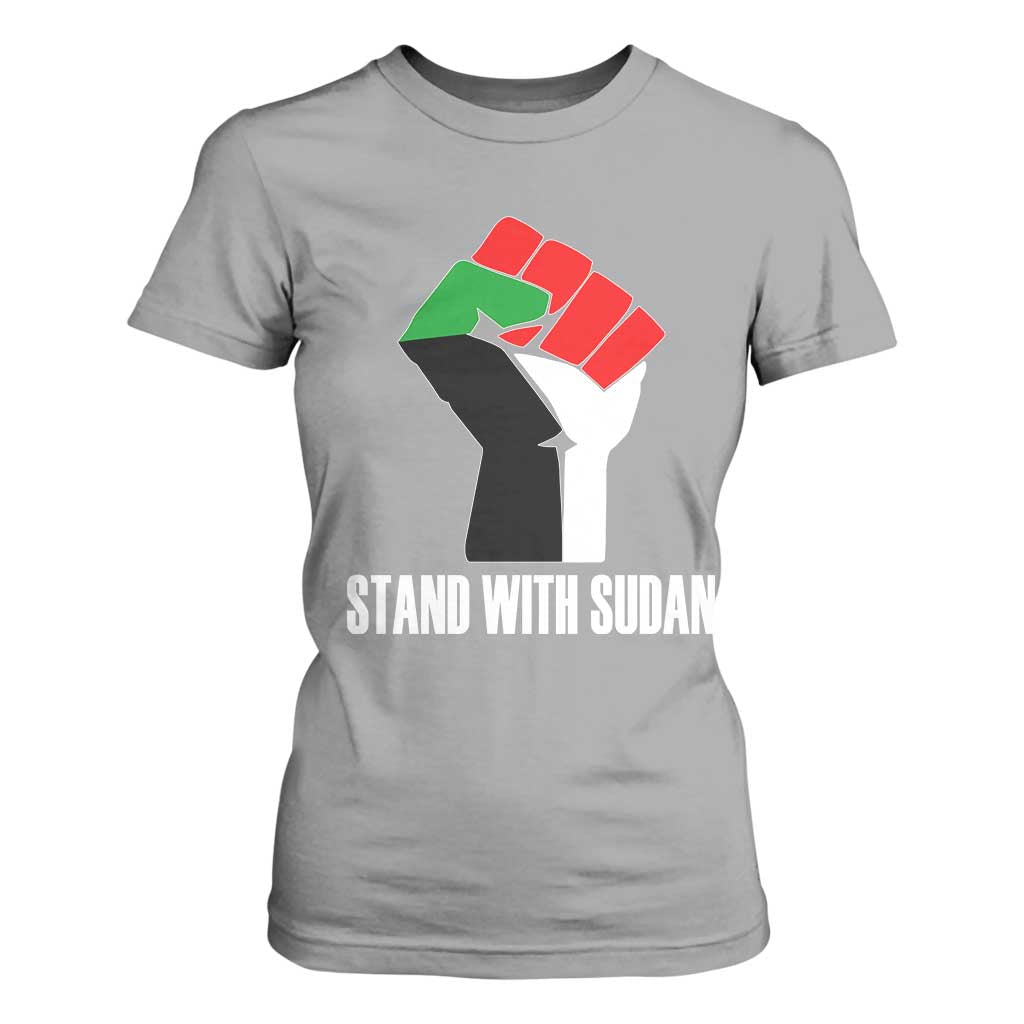 Stand With Sudan Power Fist T Shirt For Women Sudan Flag Activist Peace and Protest TS02 Sport Gray Print Your Wear