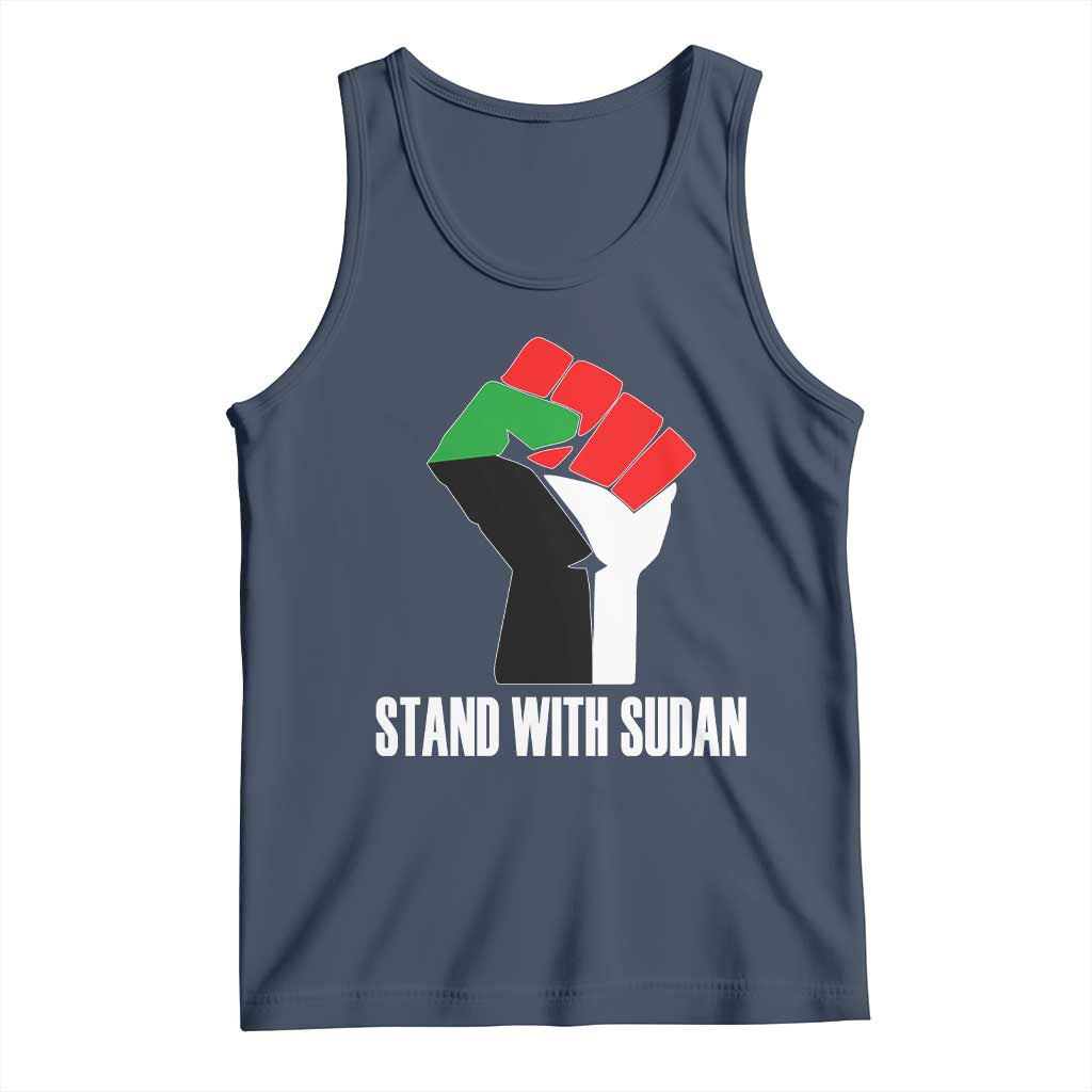 Stand With Sudan Power Fist Tank Top Sudan Flag Activist Peace and Protest TS02 Navy Print Your Wear